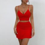 Two-Piece Sets 809 Twist-Front Crop Top and Ruched Skirt Set