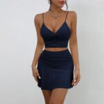 Two-Piece Sets 809 Twist-Front Crop Top and Ruched Skirt Set