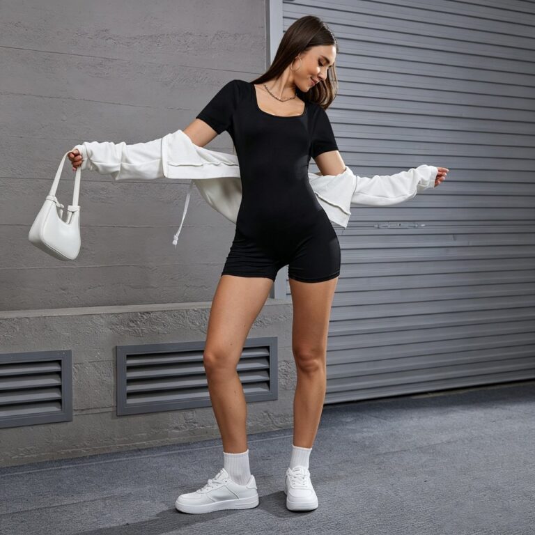 Bodysuits & Rompers 937 Short-Sleeve Cutout Athletic Romper