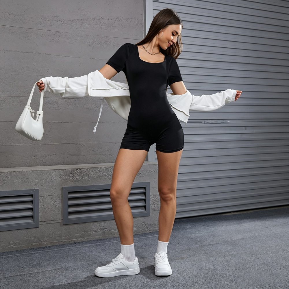 Bodysuits & Rompers 937 Short-Sleeve Cutout Athletic Romper