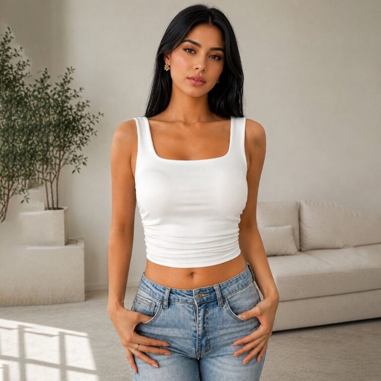Tops 979 Square-Neck Cropped Stretch Tank Top