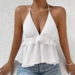 Tops 6575 Deep-V Halter Ruffle Chiffon Top