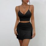 Two-Piece Sets 809 Twist-Front Crop Top and Ruched Skirt Set