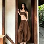 Two-Piece Sets 7132 Strapless Crop Top and Balloon-Leg Pants Set