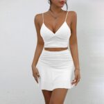 Two-Piece Sets 809 Twist-Front Crop Top and Ruched Skirt Set