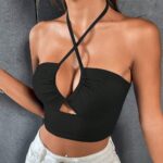 Tops 6605 Cutout Cross-Strap Halter Crop Top
