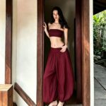 Two-Piece Sets 7132 Strapless Crop Top and Balloon-Leg Pants Set