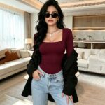 Bodysuits & Rompers 735 Long-Sleeve Square-Neck Bodysuit
