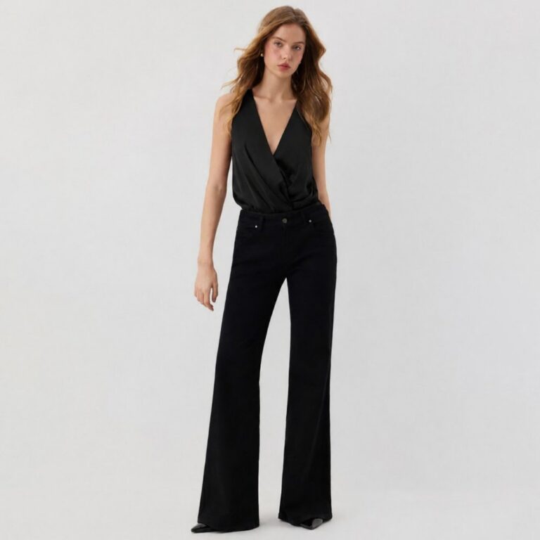 Bodysuits & Rompers 6915 Satin Deep-V Sleeveless Bodysuit