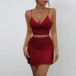 Two-Piece Sets 809 Twist-Front Crop Top and Ruched Skirt Set