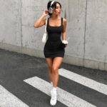 Dresses 667 Square-Neck Ribbed Bodycon Mini Dress