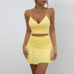 Two-Piece Sets 809 Twist-Front Crop Top and Ruched Skirt Set
